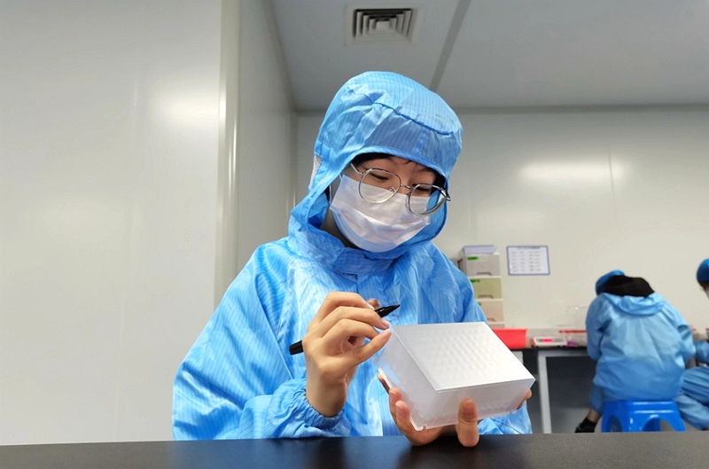 浙江药科职业大学制药工程学院学生在浙江东方基因生物制品有限公司实习。 徐瑞摄